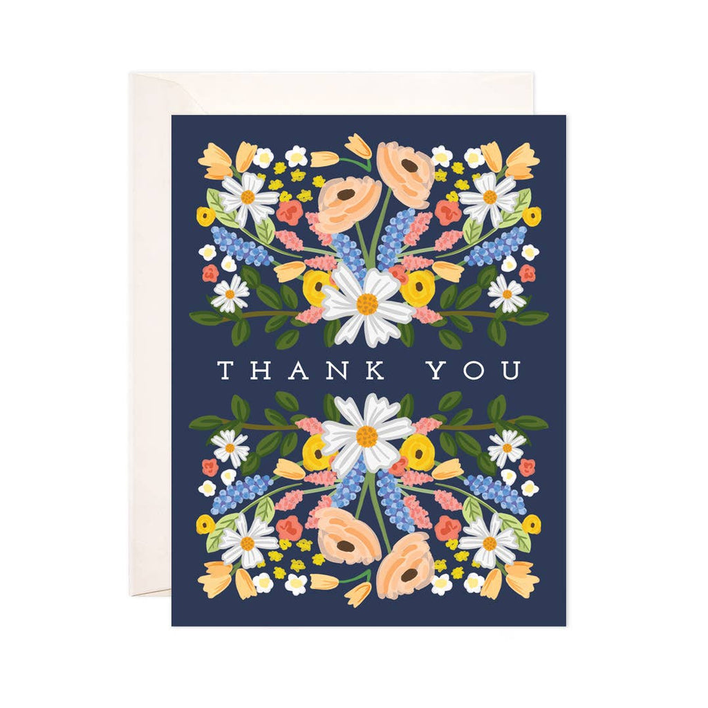 Navy Floral Thank You Card