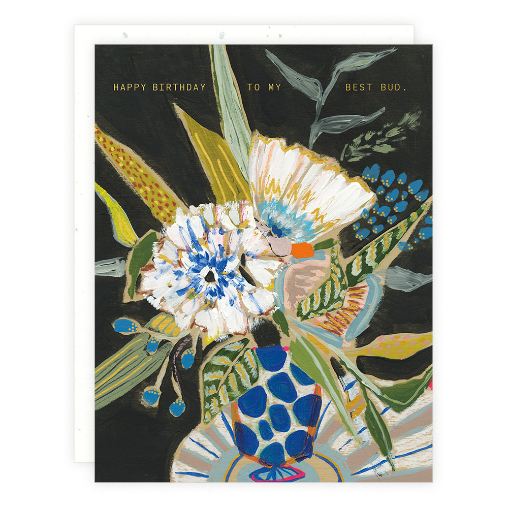 Blue Polka Floral Birthday Card