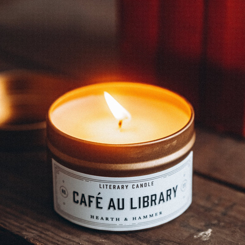 Café Au Library Literary Travel Soy Candle Tin