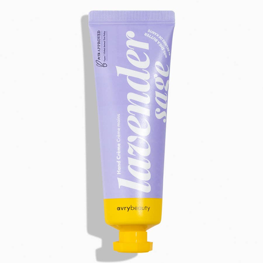 A light purple tube of lavender Sage Shea Butter with a yellow cap.