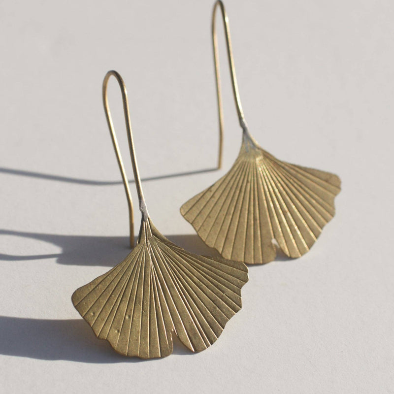 A close-up of the details in the Gingkgo Leaf Earrings.