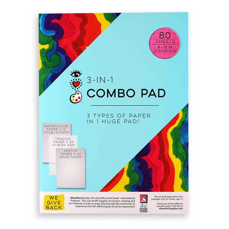 The front cover of the combo pad which has three different types of paper to create art.