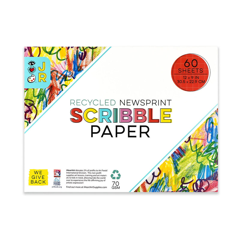 The front cover of the recycled newsprint scribble pad.