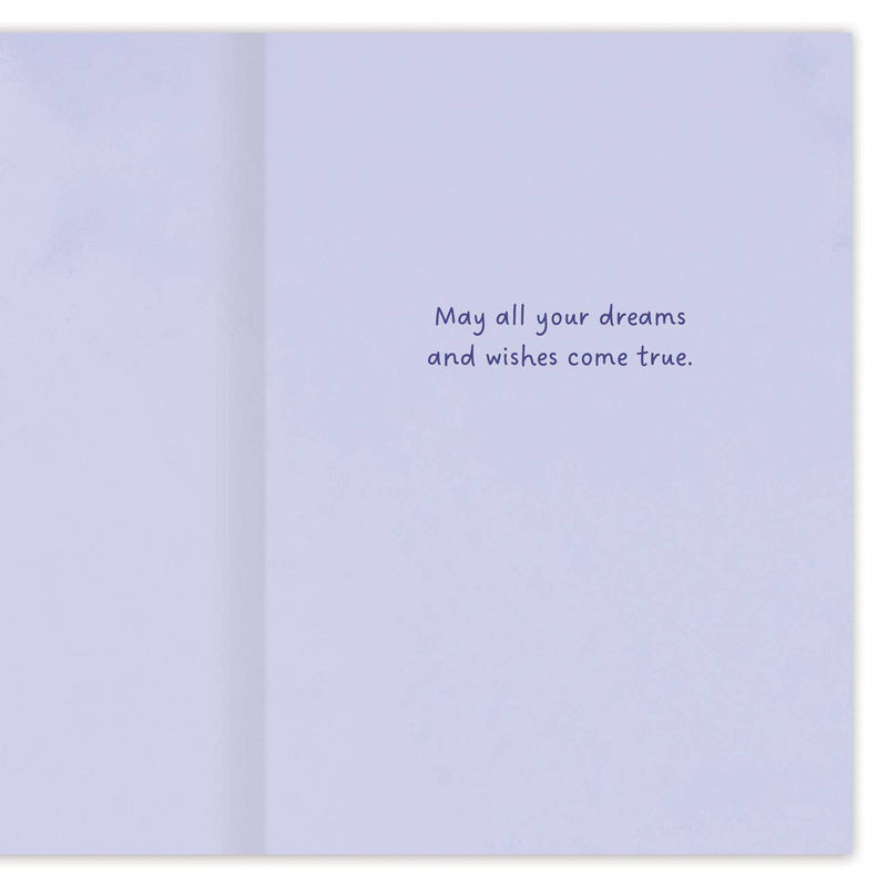 The indigo inside of the card with the words "May all your dreams and wishes come true."