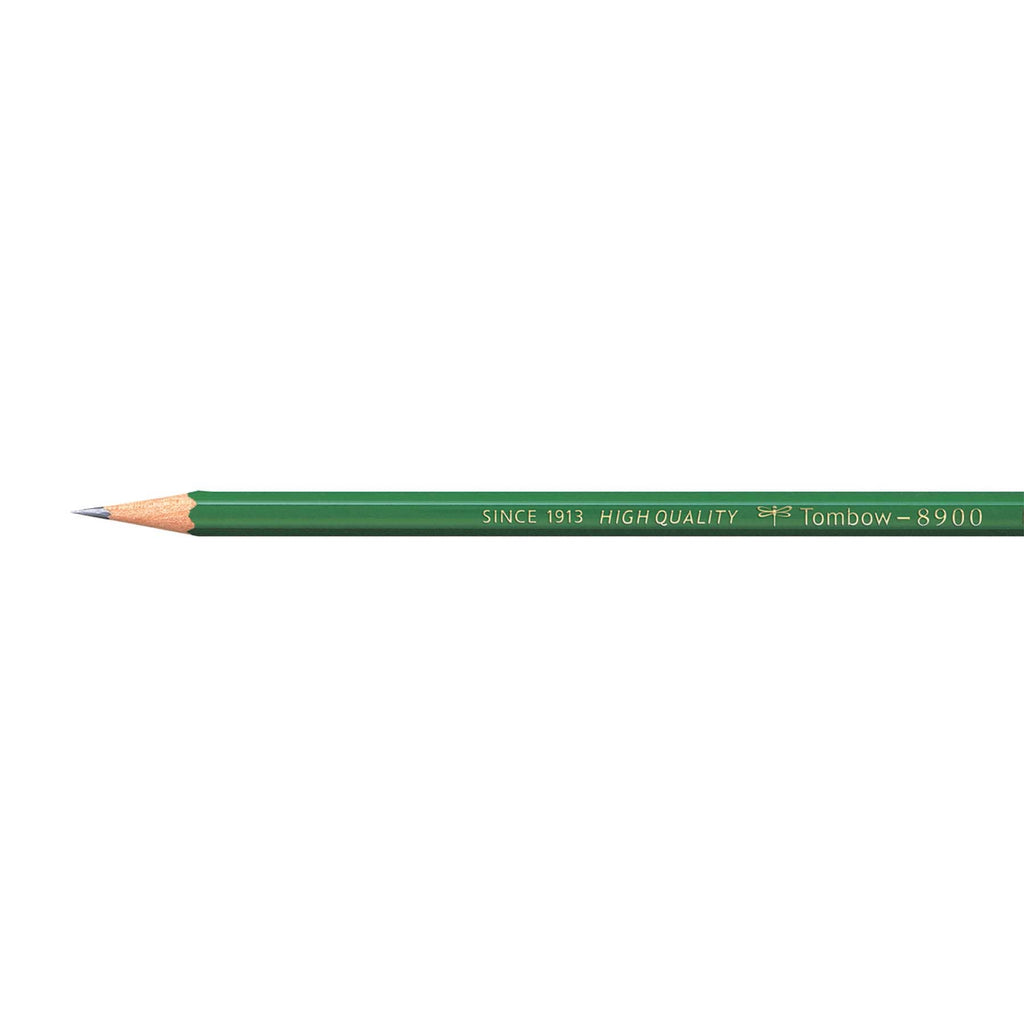 A sharpened HB pencil with green casing and gold foil label.