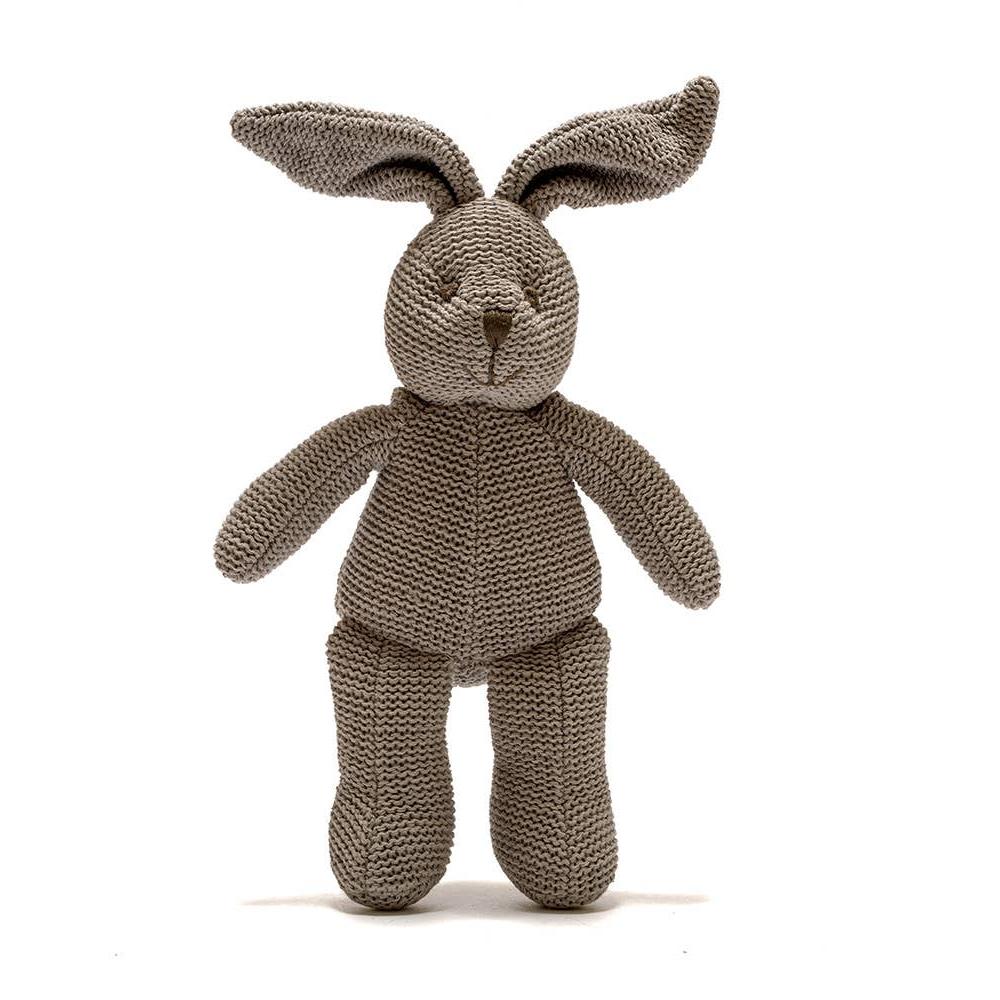 Knitted Organic Cotton Gray Bunny Baby Rattle Hearth Hammer