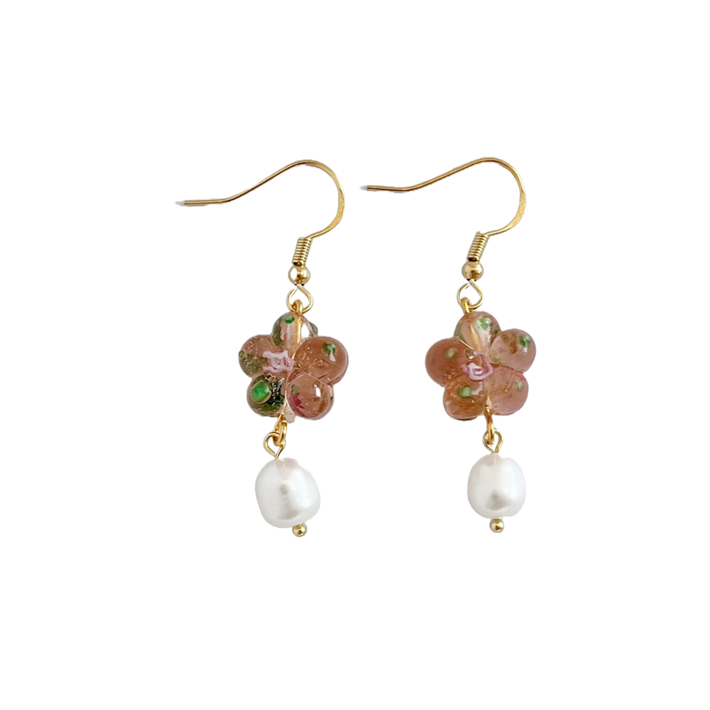 Pink Flower Earrings With Freshwater Pearl – Hearth & Hammer