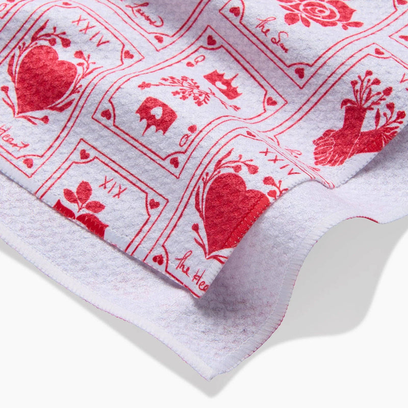 A close-up of the texture of The Lovers Tea Towel.