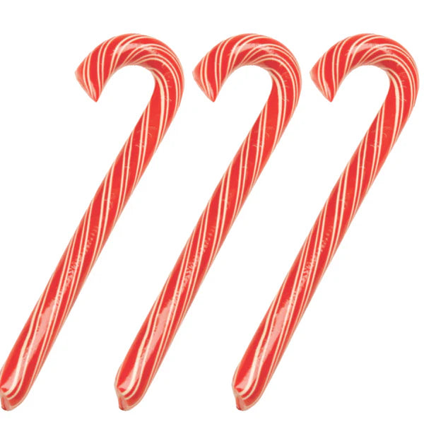 A trio of red and white striped cinnamon candy canes.