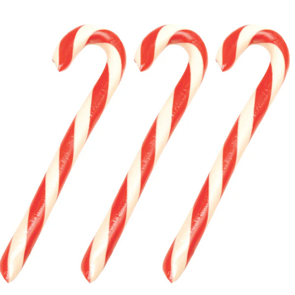 A trio of red and white striped peppermint candy canes.