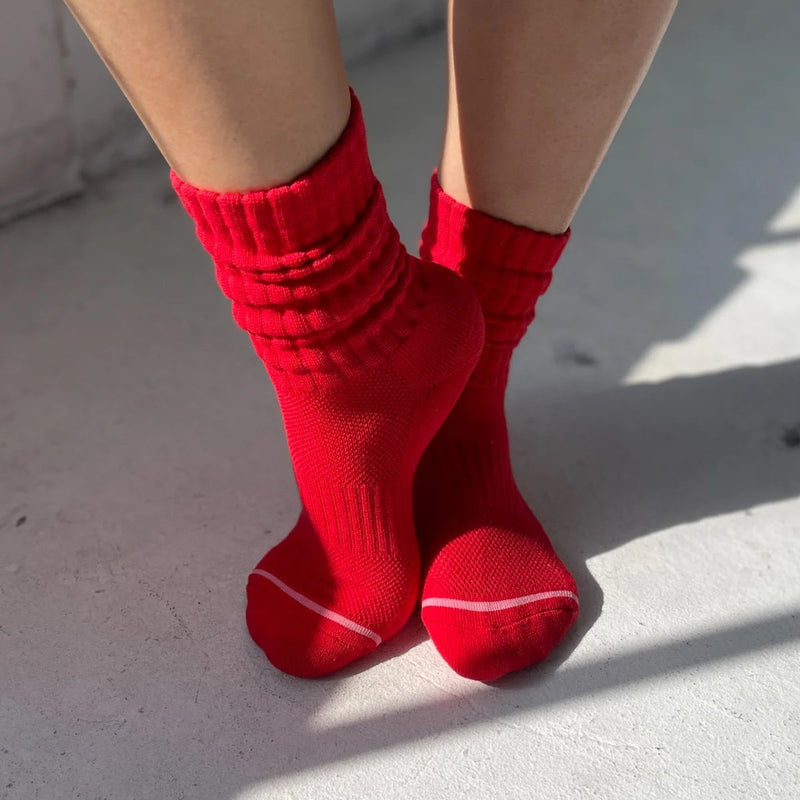 A person wearing the Ballet Socks in Strawberry.