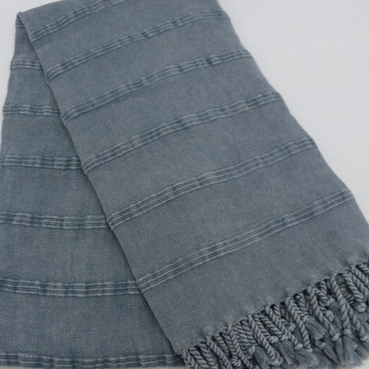 Stone Washed Turkish Hand Towel in Blue Gray
