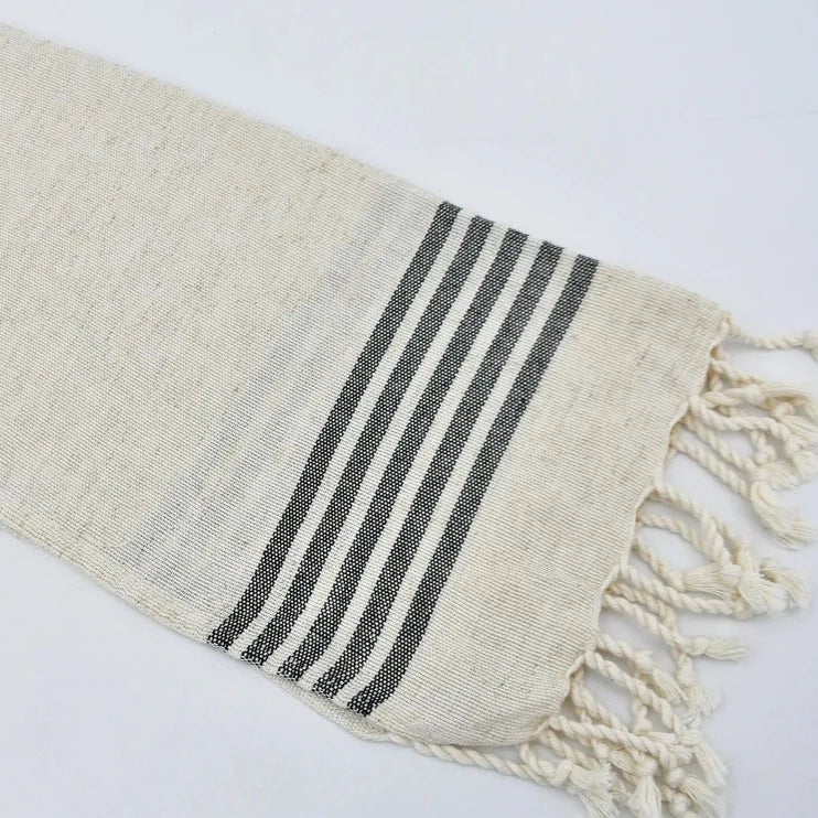 Linen Turkish Hand Towel in Cream & Black Stripes