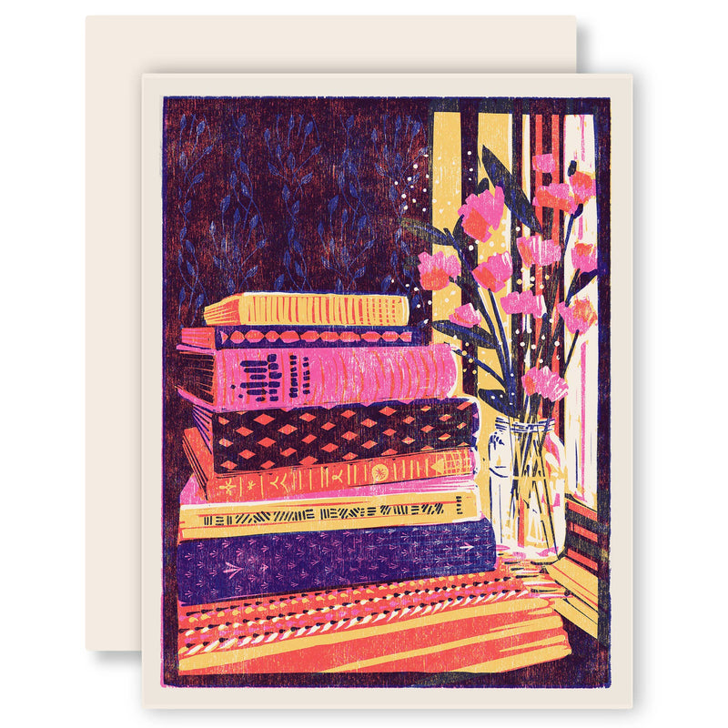 Books and Flowers Still Life Card