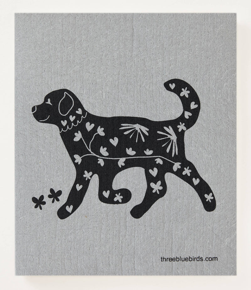 Playful Pup on Gray Swedish Dishcloth