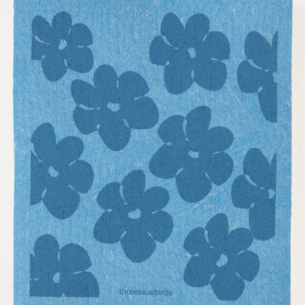 Flower Power in Blue Swedish Dishcloth