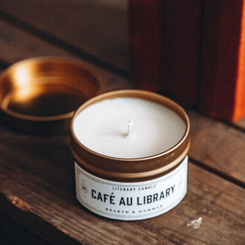Café Au Library Literary Travel Soy Candle Tin