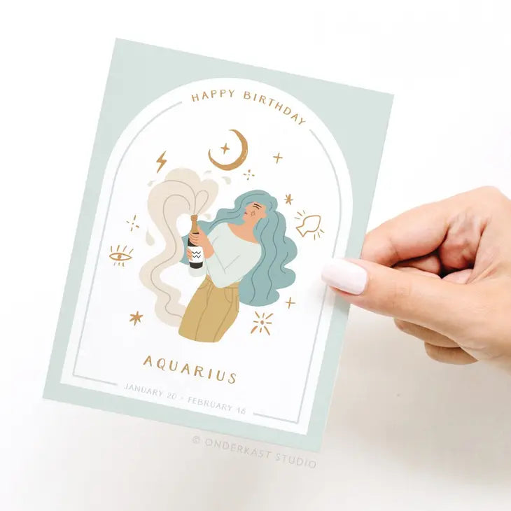 Happy Birthday Aquarius Zodiac Greeting Card