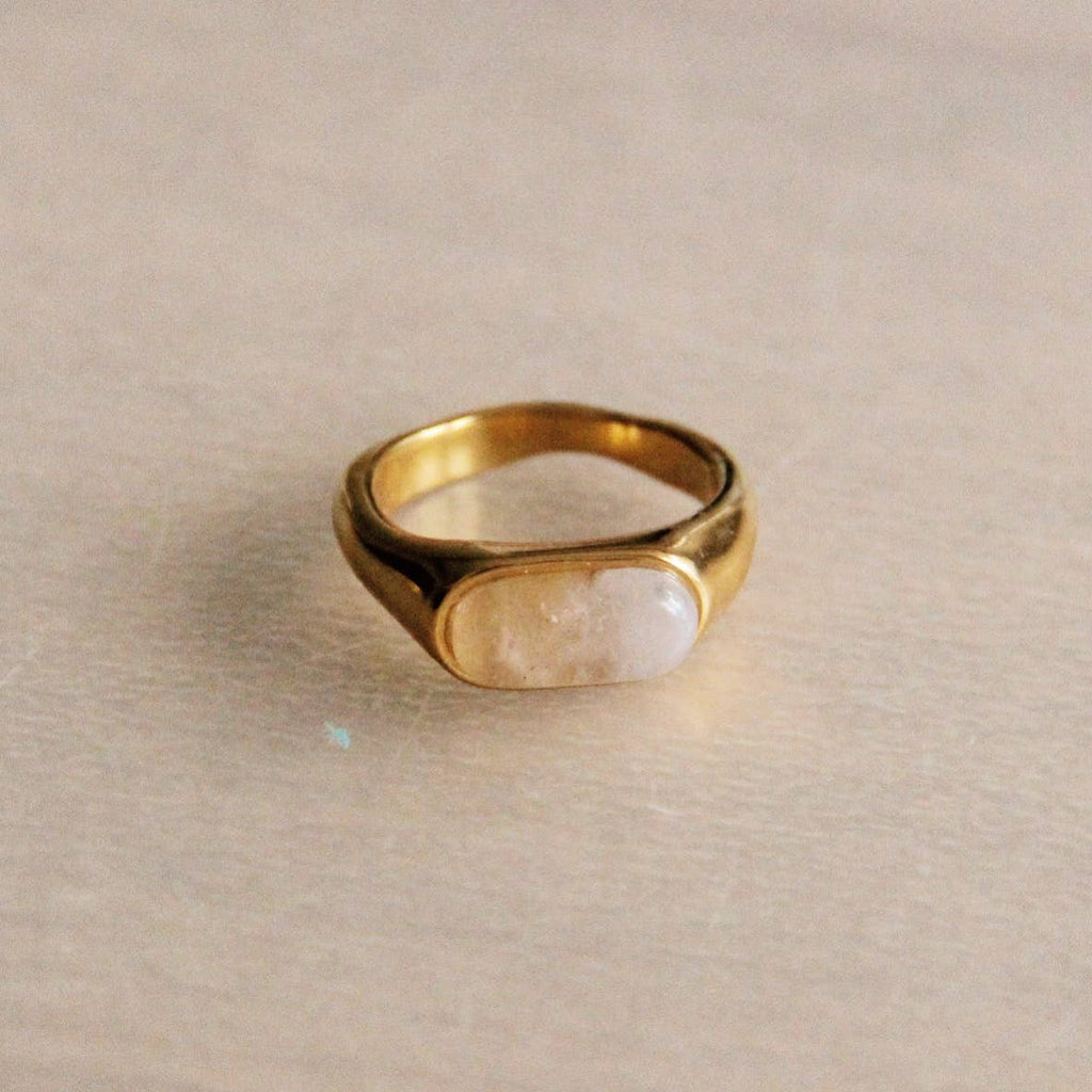 Flat Pink Stone Ring in Gold